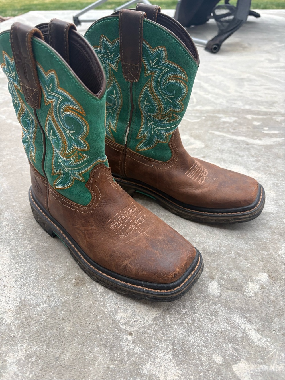 Georgia Boot Brown and Turquoise Kids' Work Boots/Cowboy Boots